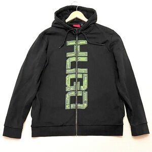Hugo Boss Dorianos Full Zip Hoodie Black Neon Green Logo Graphic XXL
